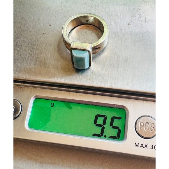 Vintage Mexico 925 Sterling Silver Ring with Rectangular Larimar Gem, Size 6, 9. - Picture 11 of 11